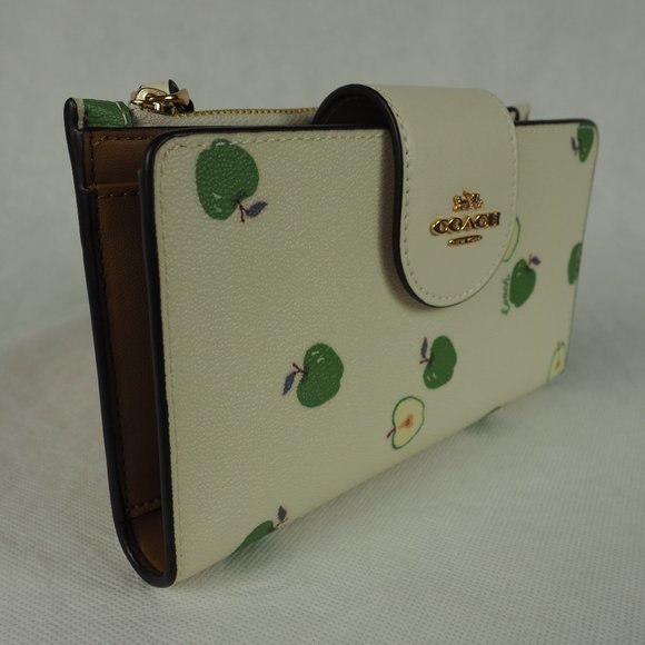 Coach Tech Wallet Canvas Leather Phone Apple Print Chalk White Green Multi C4607 - Picture 4 of 10